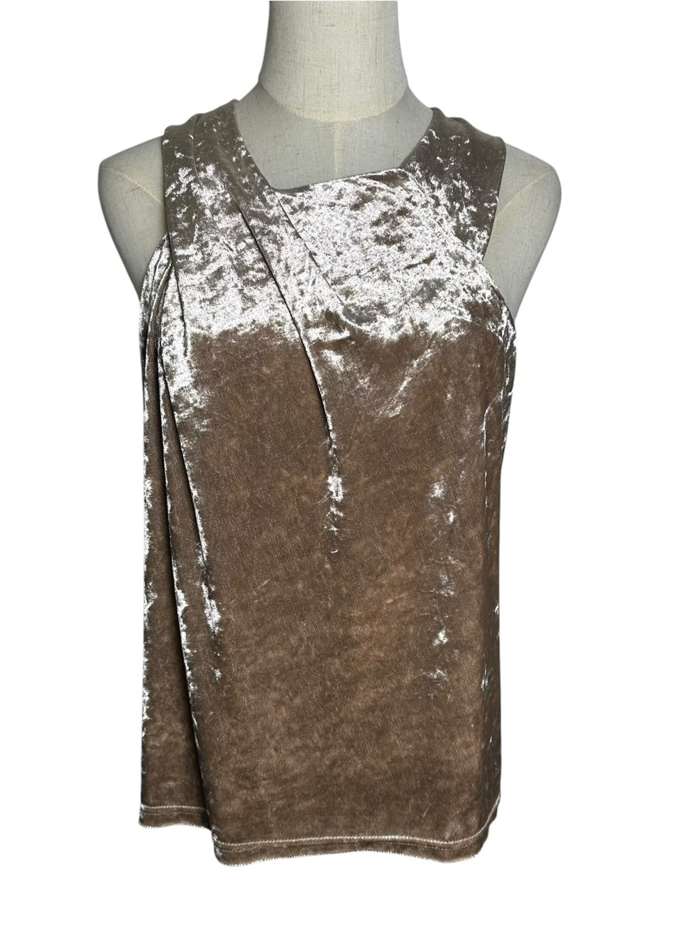 Porridge Anthropologie Tank Top Womens Medium Neutral Crushed Velvet Drape Brown